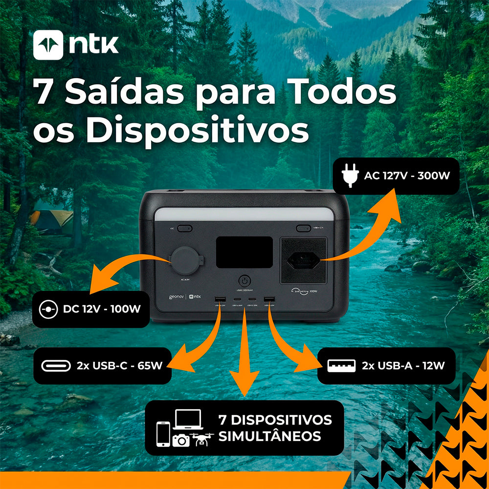 Estação de Energia Portátil NTK/Geonav 300W 204,8Wh 127V até 3000 Ciclos