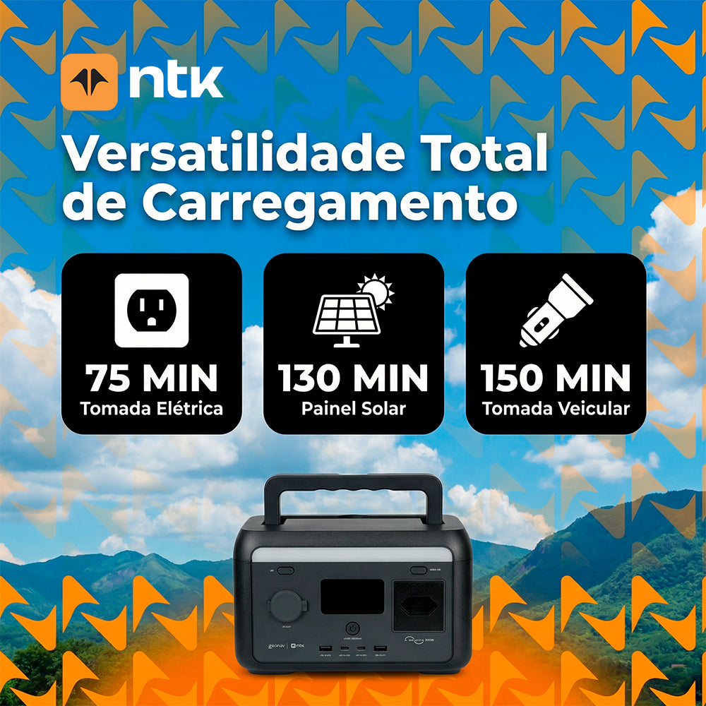 Estação de Energia Portátil NTK/Geonav 300W 204,8Wh 127V até 3000 Ciclos