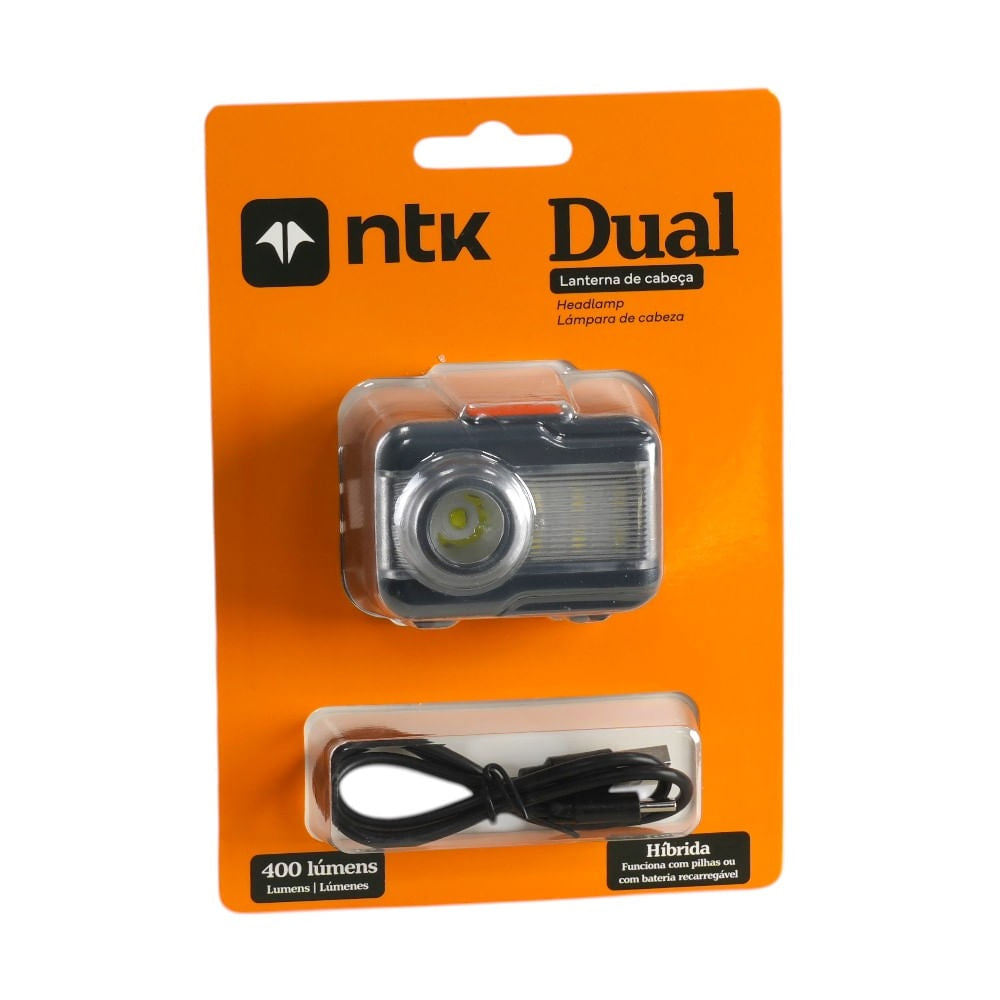 Lanterna de Cabeça NTK Dual 400 Lumens com Carregamento Híbrido