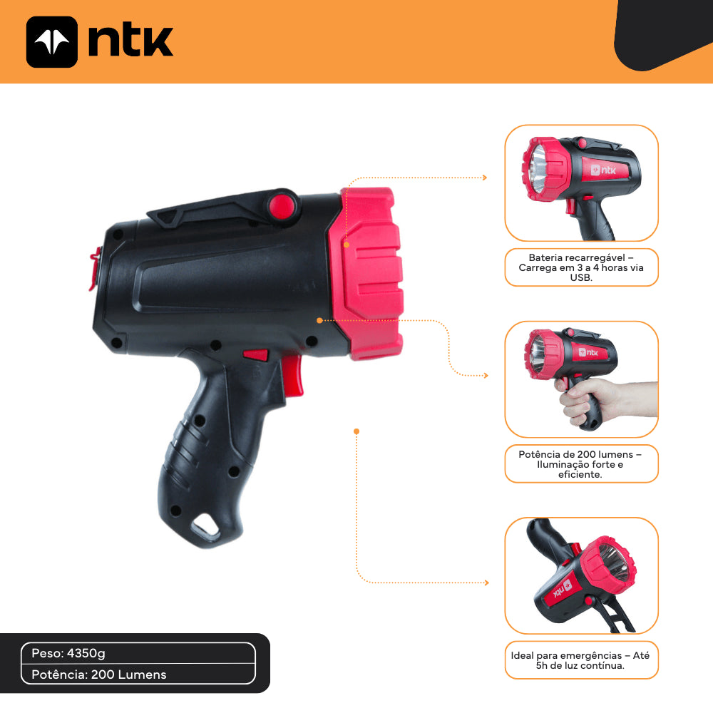 Tocha Hilux NTK 200 Lúmens Recarregável USB