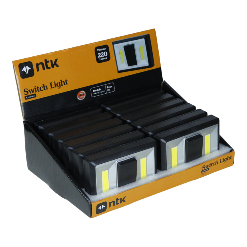 Lanterna Switch NTK Potência 220 lumens e 2 LEDs COB Brancos de 3 Watts, Caixa com 12 Unidades