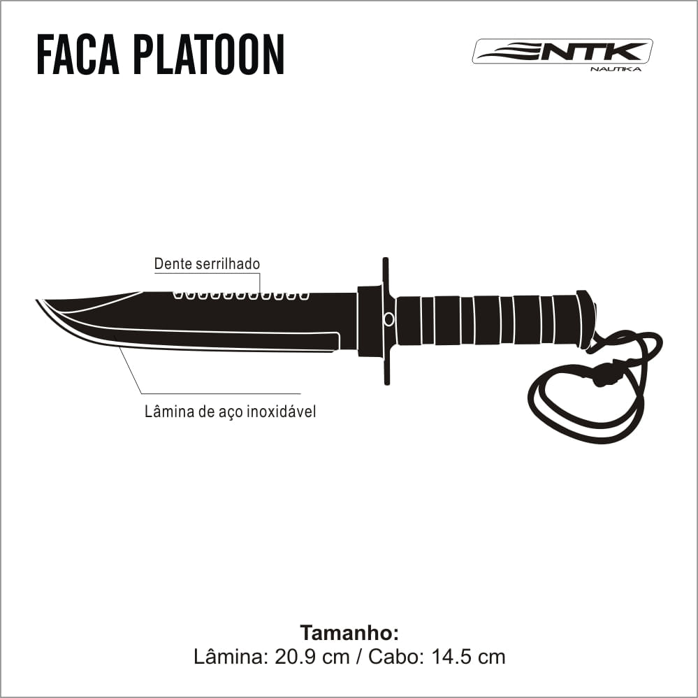 Faca Multifuncional de Sobrevivência NTK Platoon - Preto