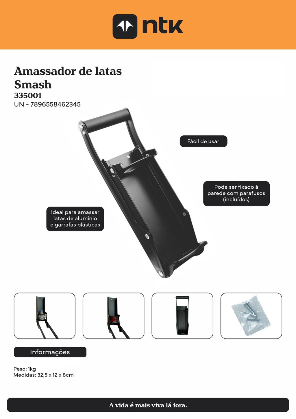 Amassador de Latas e Garrafas Smash NTK em Aço