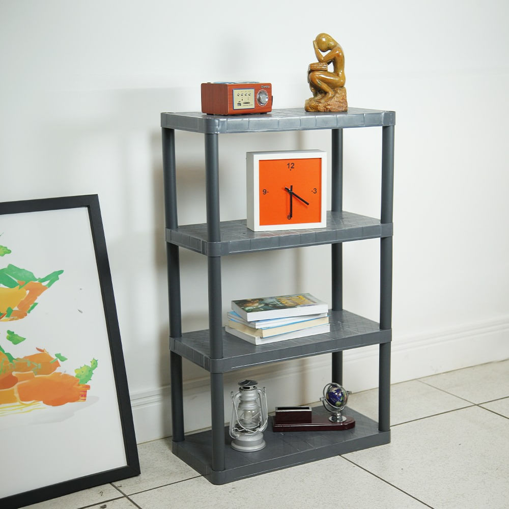 Estante Multiuso 4 Prateleiras Estrutura Plástica 95 x 57,3 Cinza NTK