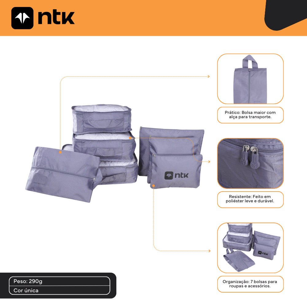 Kit Organizador para Mala 7 Peças NTK Tamanhos Variados