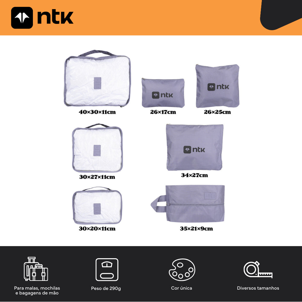 Kit Organizador para Mala 7 Peças NTK Tamanhos Variados