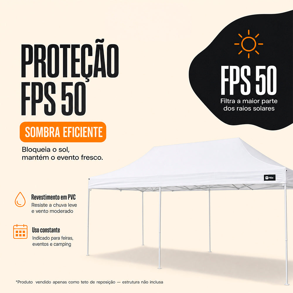 Teto para Gazebo NTK Remixx 6x3 com Proteção Solar FPS 50 e PVC