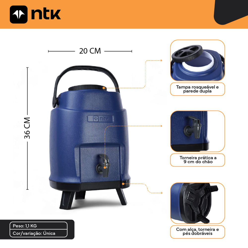 Galão Térmico 8L Aqua NTK com Torneira e Pés Dobráveis