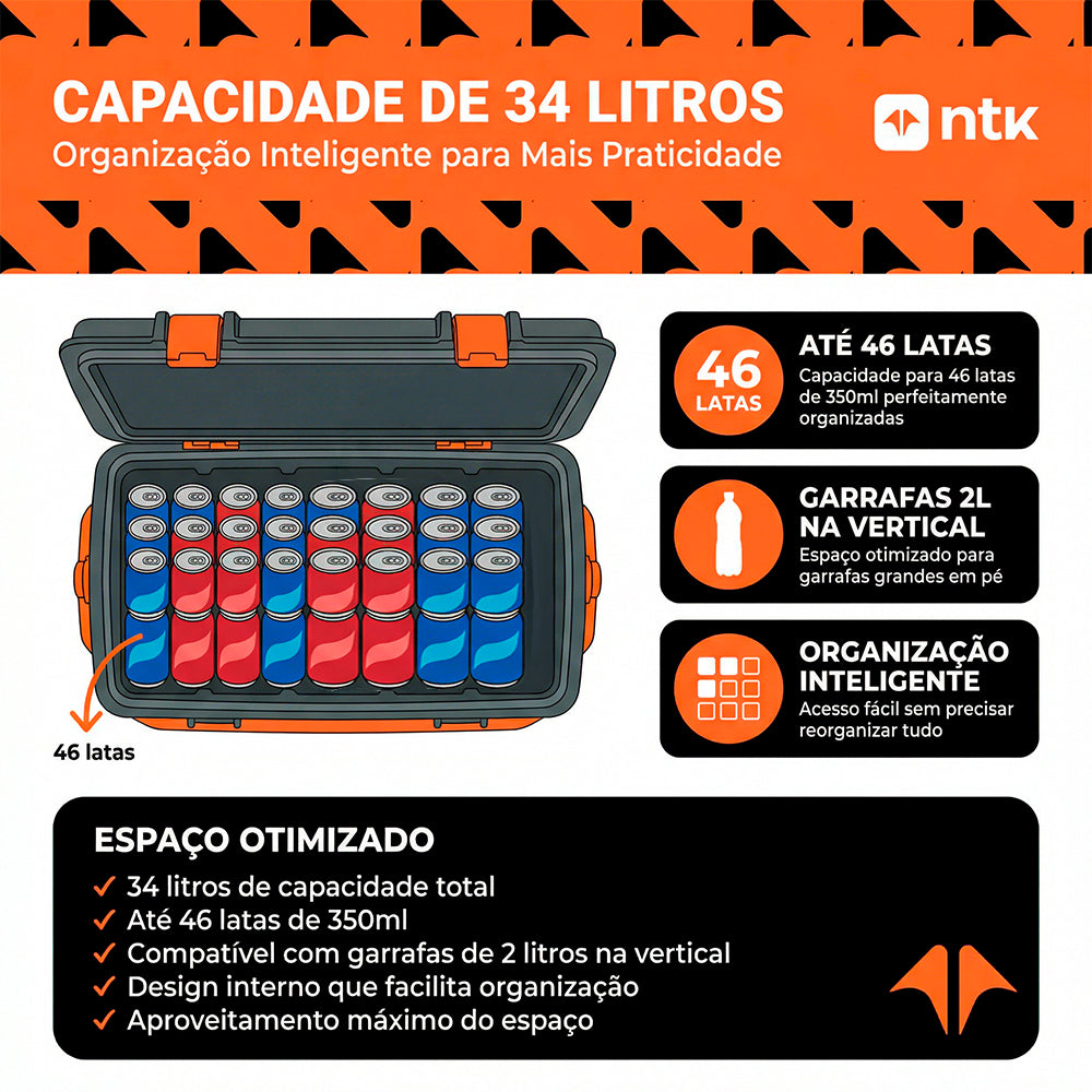 Caixa Térmica Ice Box 34 Litros NTK com Rodas, Porta Latas na Tampa