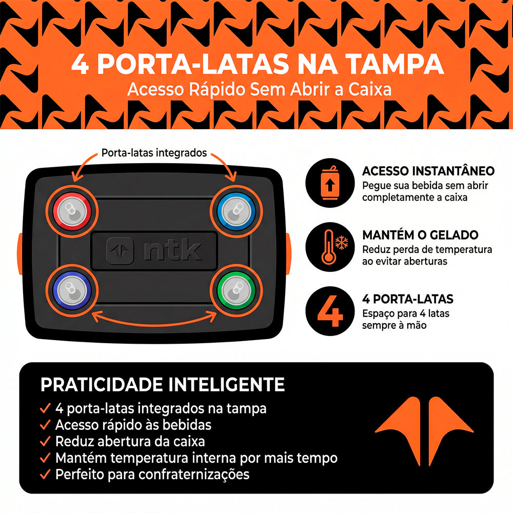 Caixa Térmica Ice Box 34 Litros NTK com Rodas, Porta Latas na Tampa