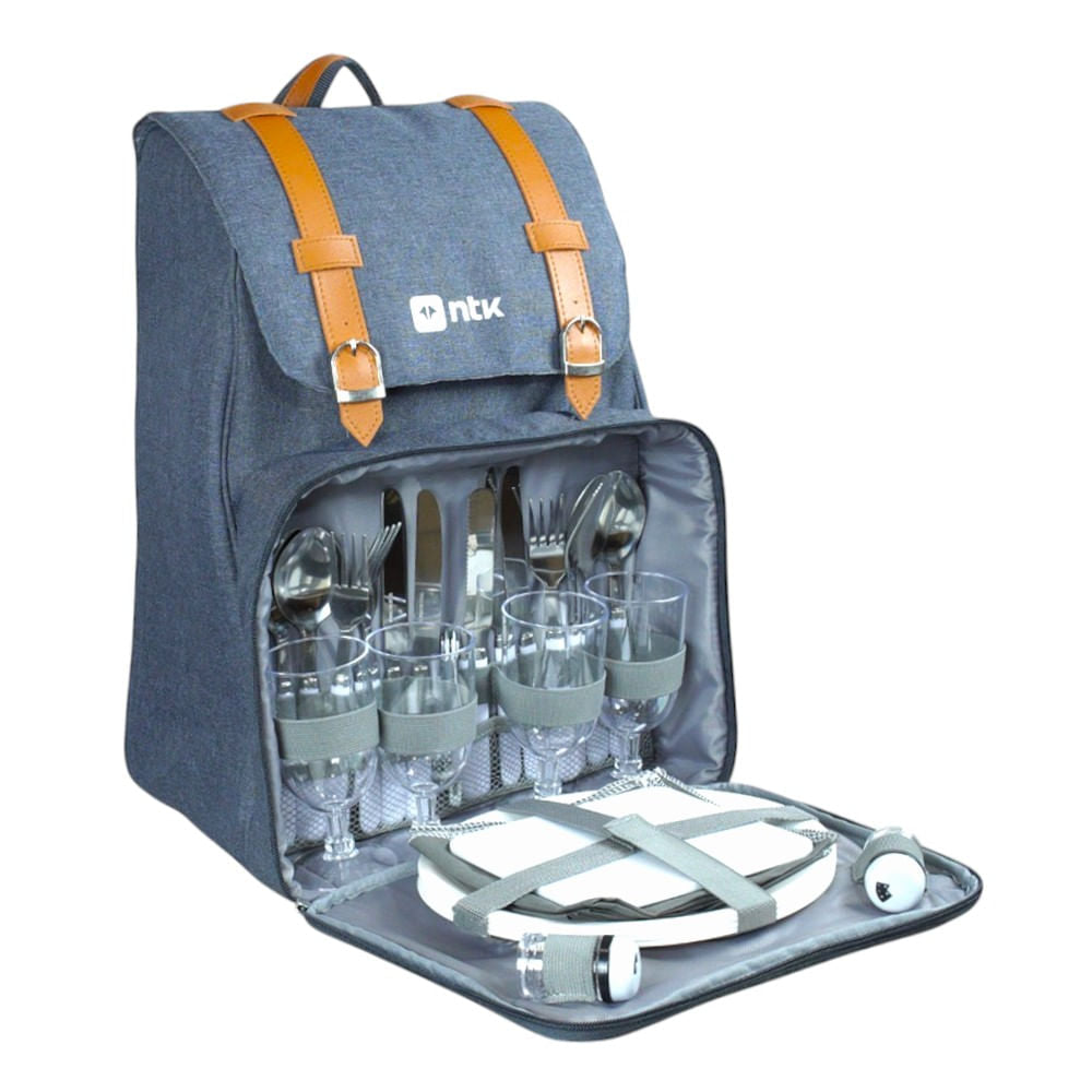 Cooler Mochila Picnic Park Kit RPET 300D com Forro PEVA 32x23x43 cm Azul NTK