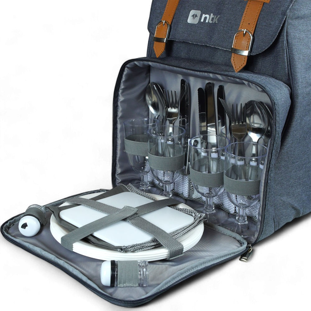 Cooler Mochila Picnic Park Kit RPET 300D com Forro PEVA 32x23x43 cm Azul NTK