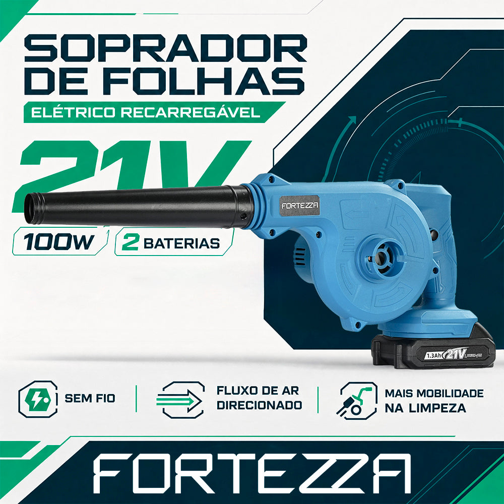 Soprador de folhas elétrico recarregável com 2 baterias Fortezza