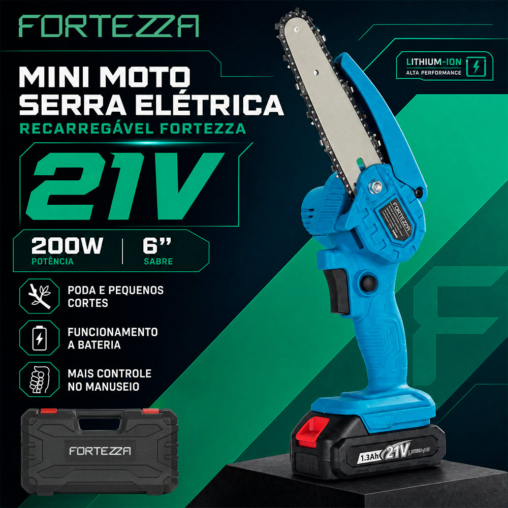 Mini Moto Serra Elétrica Recarregável Fortezza 21V 200W