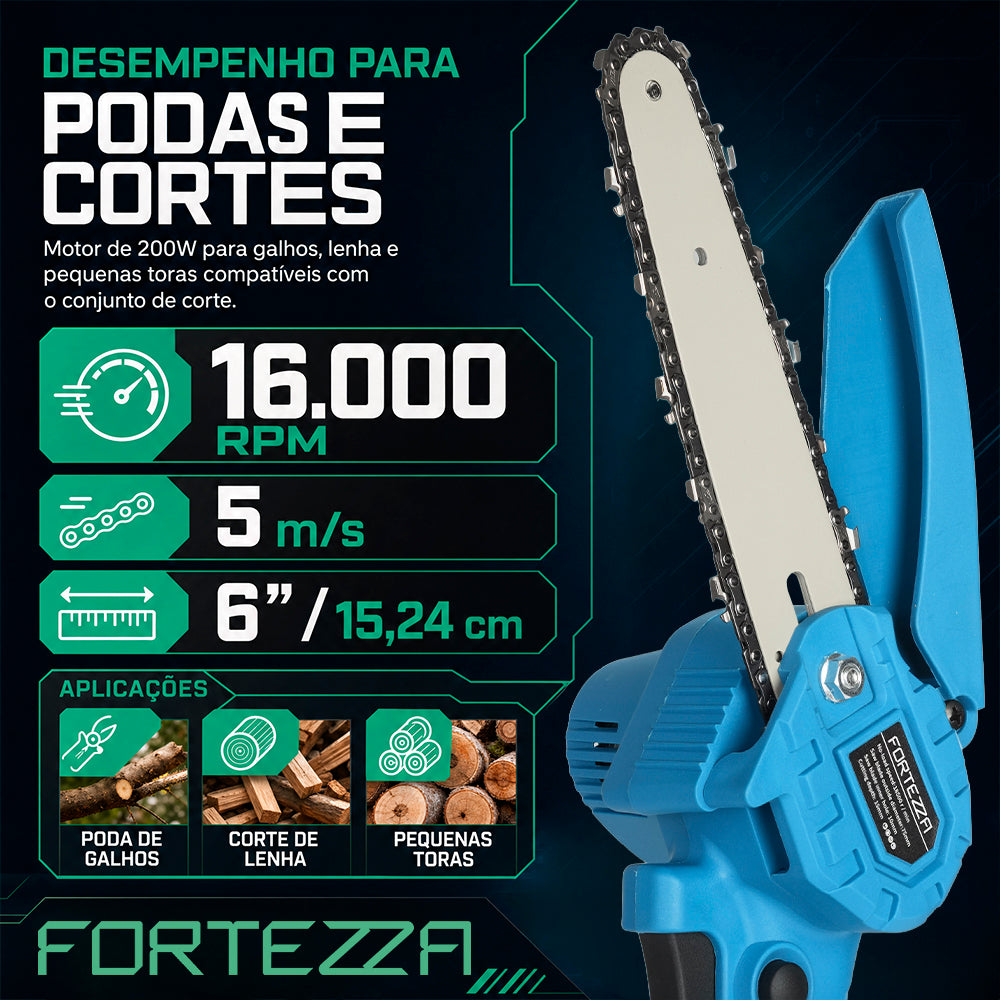 Mini Moto Serra Elétrica Recarregável Fortezza 21V 200W