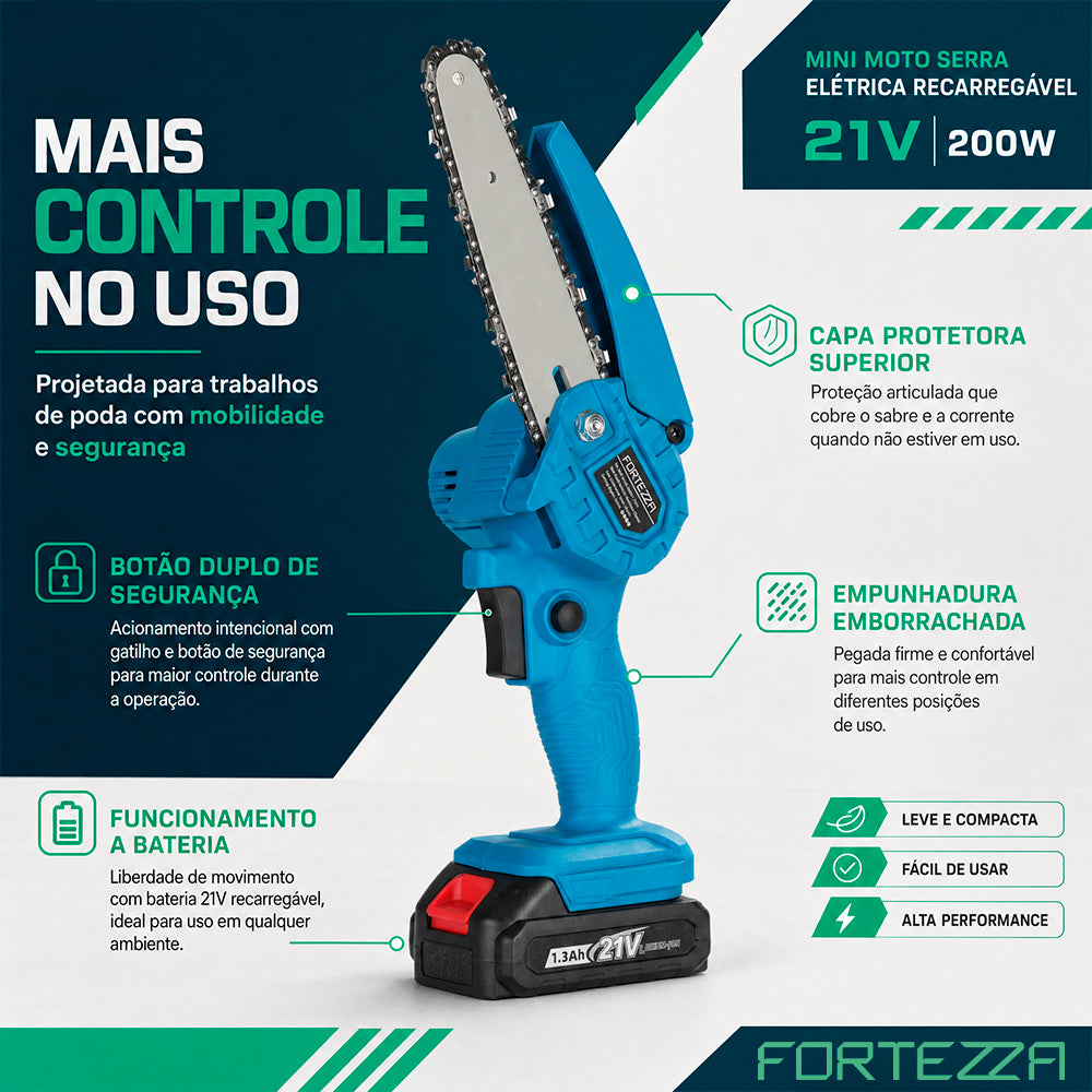 Mini Moto Serra Elétrica Recarregável Fortezza 21V 200W