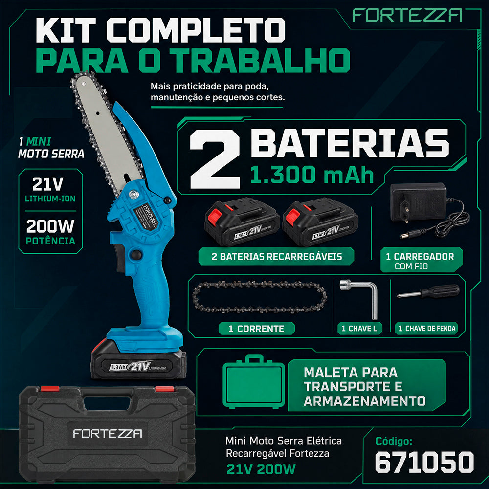Mini Moto Serra Elétrica Recarregável Fortezza 21V 200W