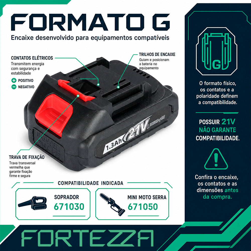 Bateria Recarregável Fortezza 21V G 1,3Ah Li-Ion