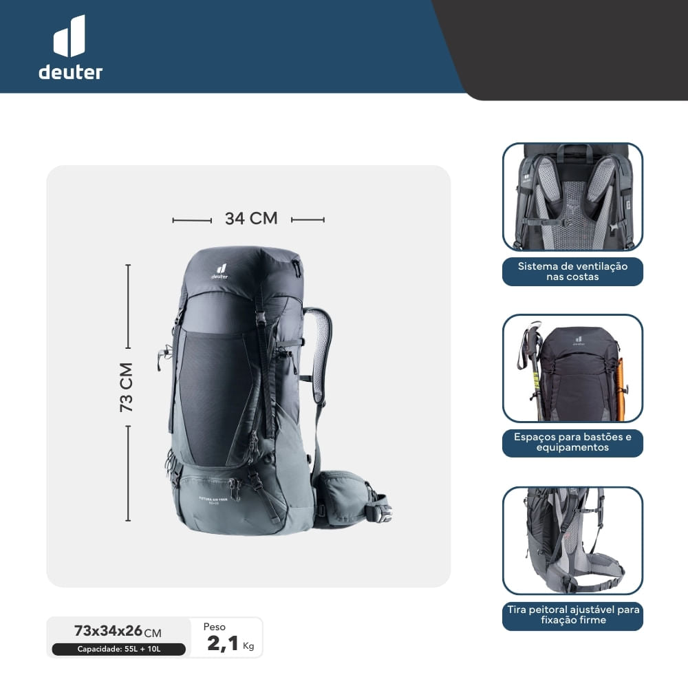 Mochila de Trekking Futura Air Trek 55+10 SL Deuter