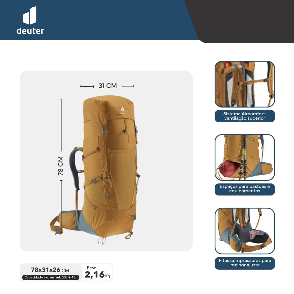 Mochila para Trekking Aircontact Core 50+10 Deuter