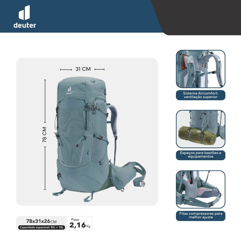 Mochila para Trekking Aircontact Core 55+10 SL Deuter