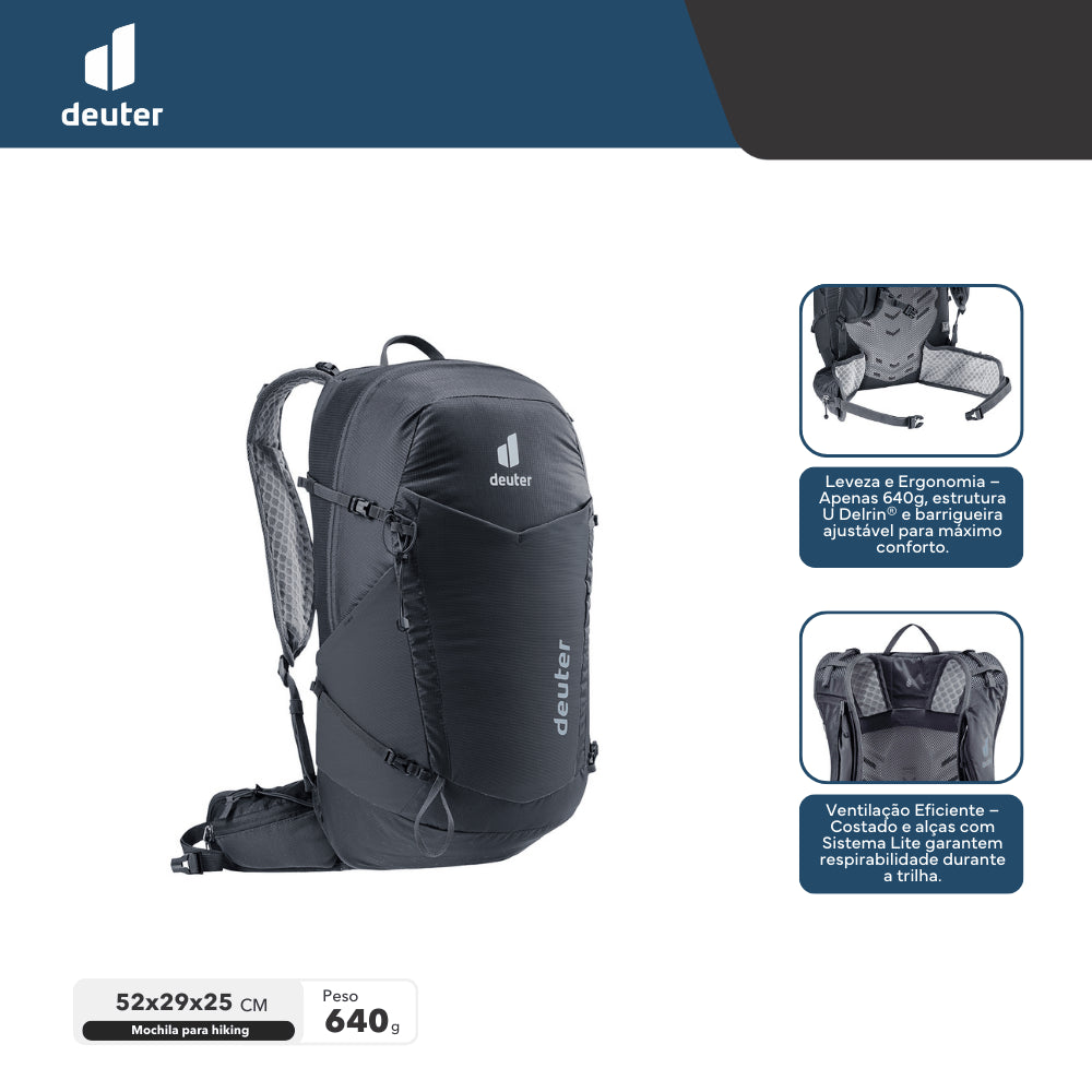 Mochila para Hiking 23L Speed Lite Pro Deuter com Compartimento para Hidratação e Suporte para Bastão
