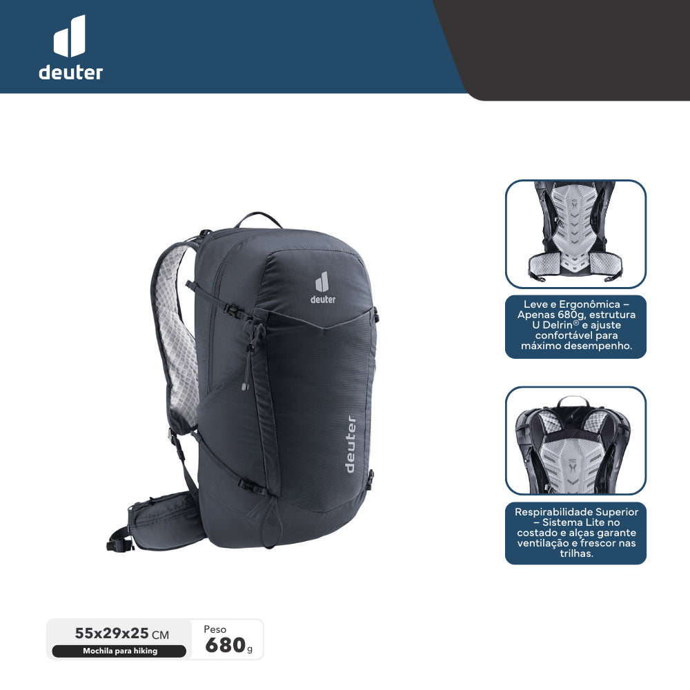 Mochila para Hiking 25L Speed Lite Pro Deuter com Compartimento para Hidratação e Suporte para Bastão de Caminhada