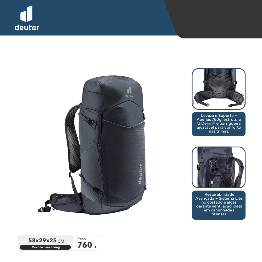 Mochila para Hiking 30L Speed Lite Pro Deuter com Compartimento de Hidratação