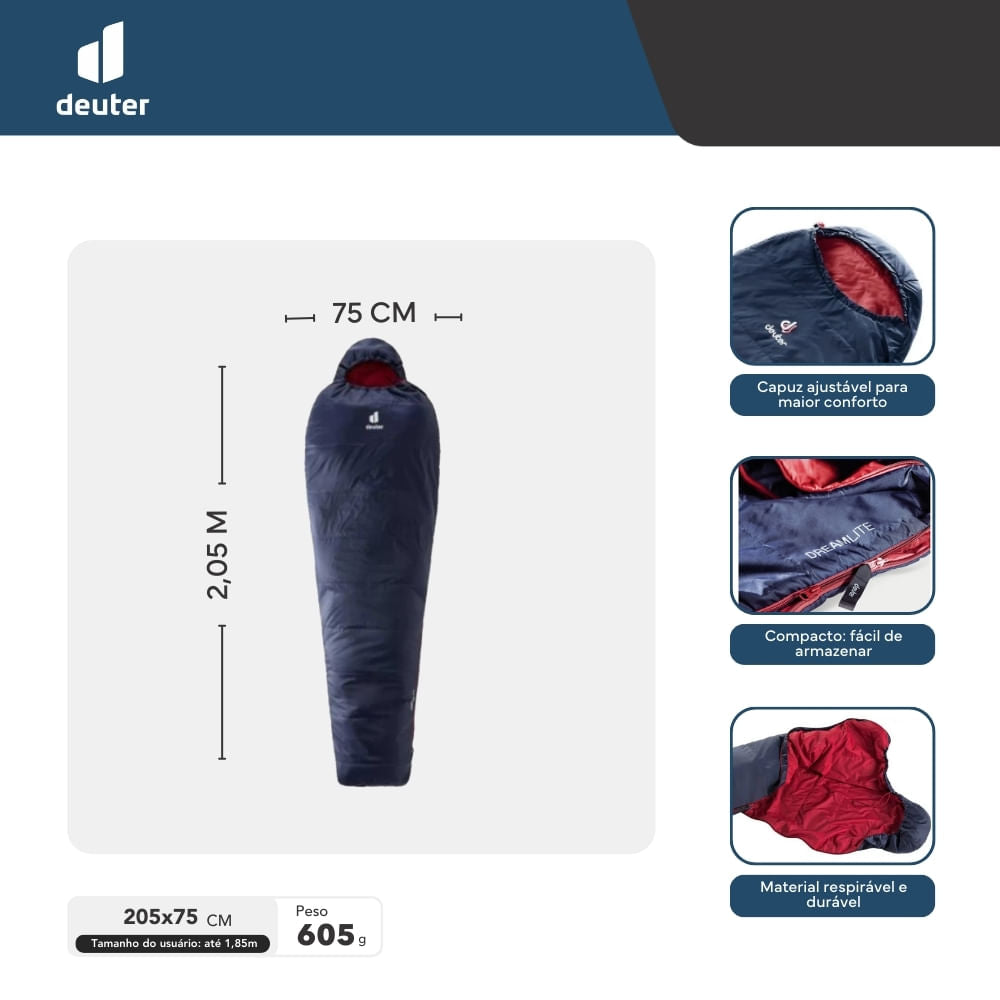 Saco de Dormir Tipo Sarcófago 3°C a 16°C Dream Lite Deuter
