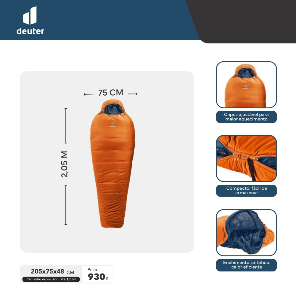 Saco de Dormir 0°C a -23°C Sarcófago Orbit -5° Deuter
