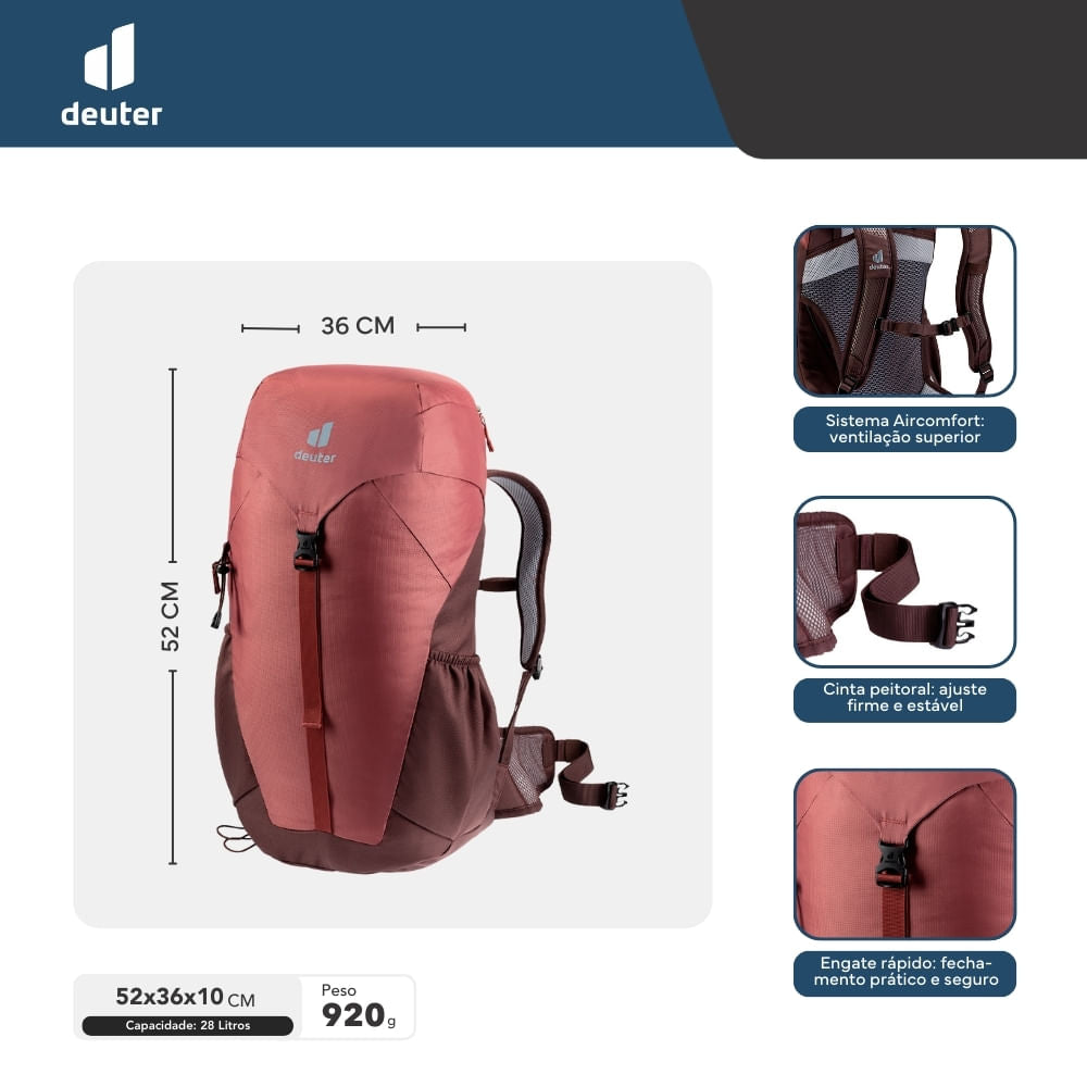 Mochila de Hiking Air Lite 28L com Ventilação Aircomfort Deuter
