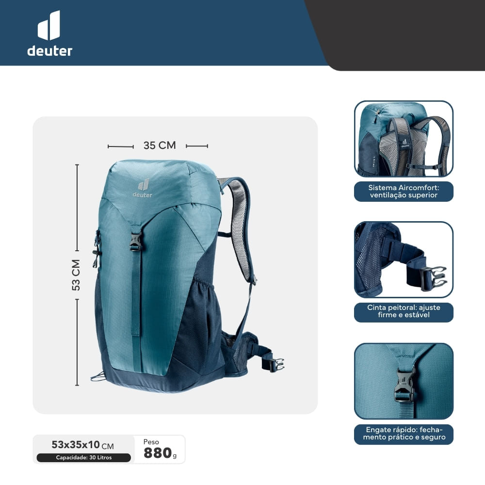 Mochila de Hiking Air Lite 30L com Sistema Aircomfort Deuter