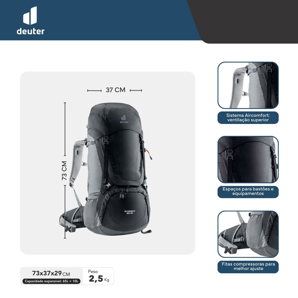 Mochila Para Trekking Alpamayo 65+10 Deuter