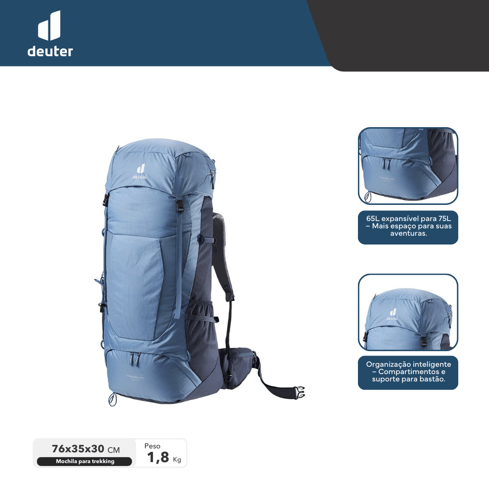 Mochila para Trekking 65L + 10L Trekking Lite Deuter