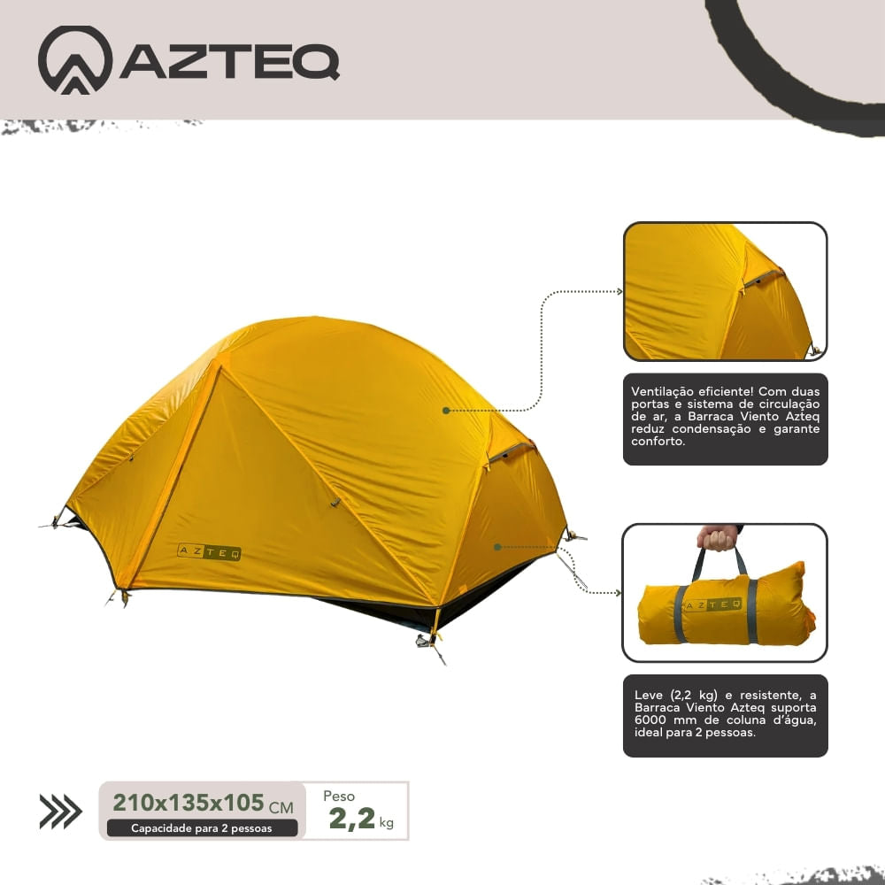 Barraca de Camping 2 Pessoas Viento Azteq 6000mm com Sobreteto