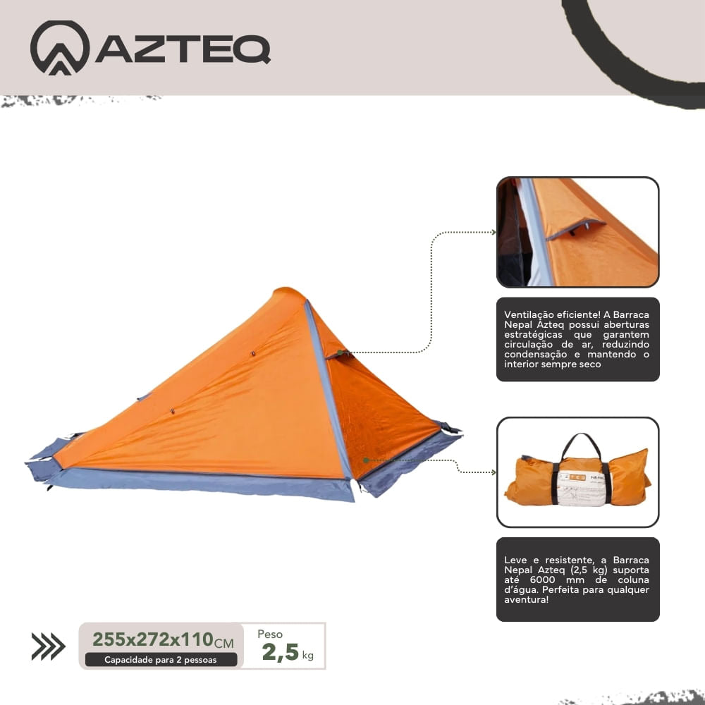 Barraca 2 Pessoas Nepal Azteq Impermeável 6000mm Leve