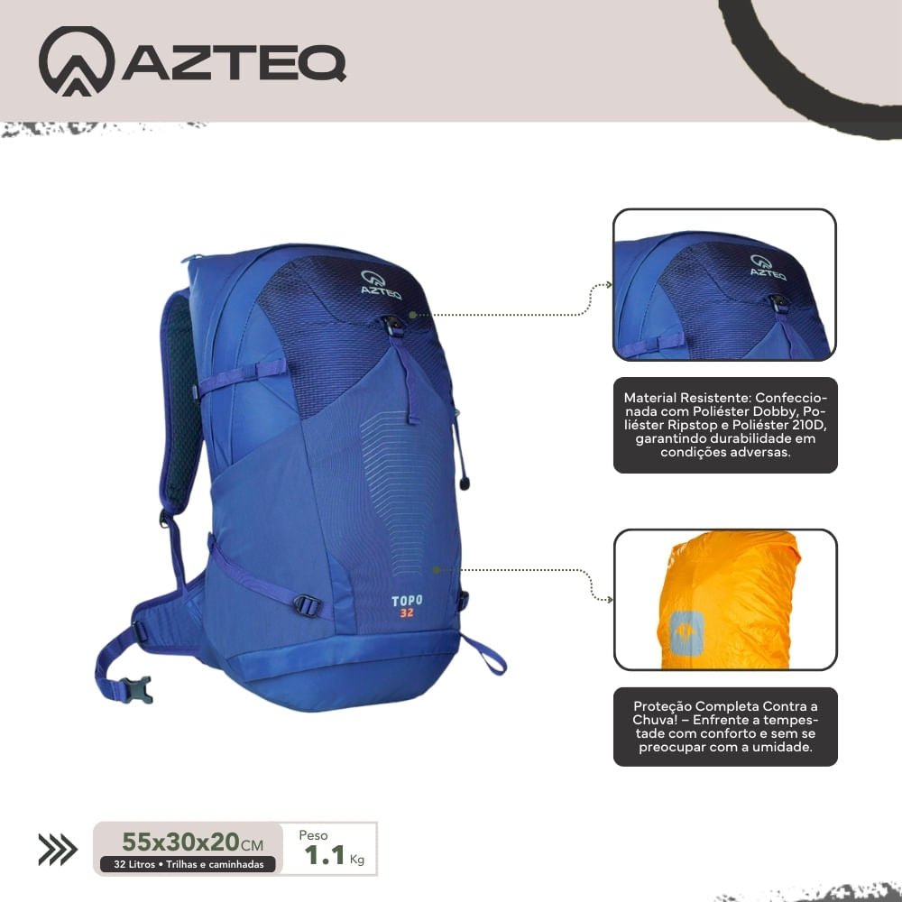 Mochila de Trilha TOPO 32L Poliéster Azteq – Nautika