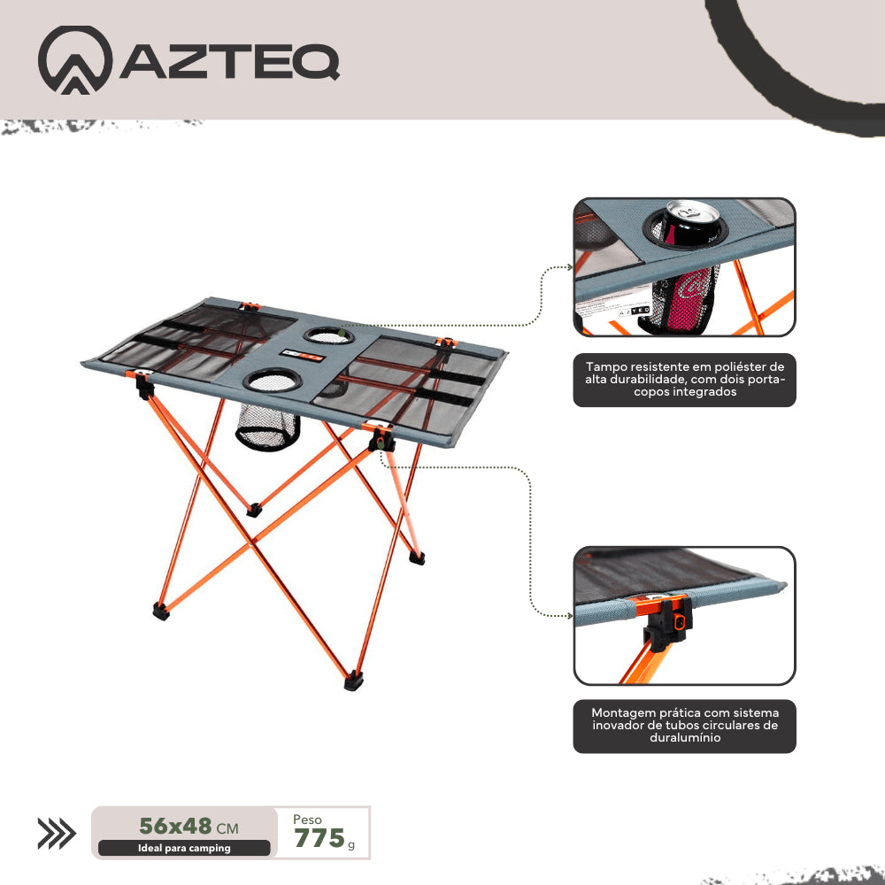 Mesa Dobrável Portátil de Poliéster Cosmo Azteq Camping e Pesca