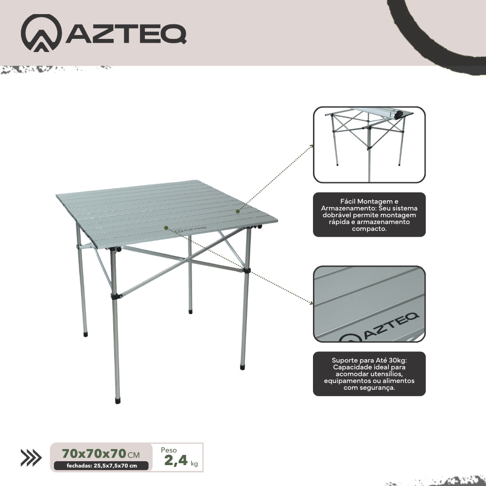 Mesa Dobrável Portátil Alumínio IZTAC Azteq Suporta até 30kg