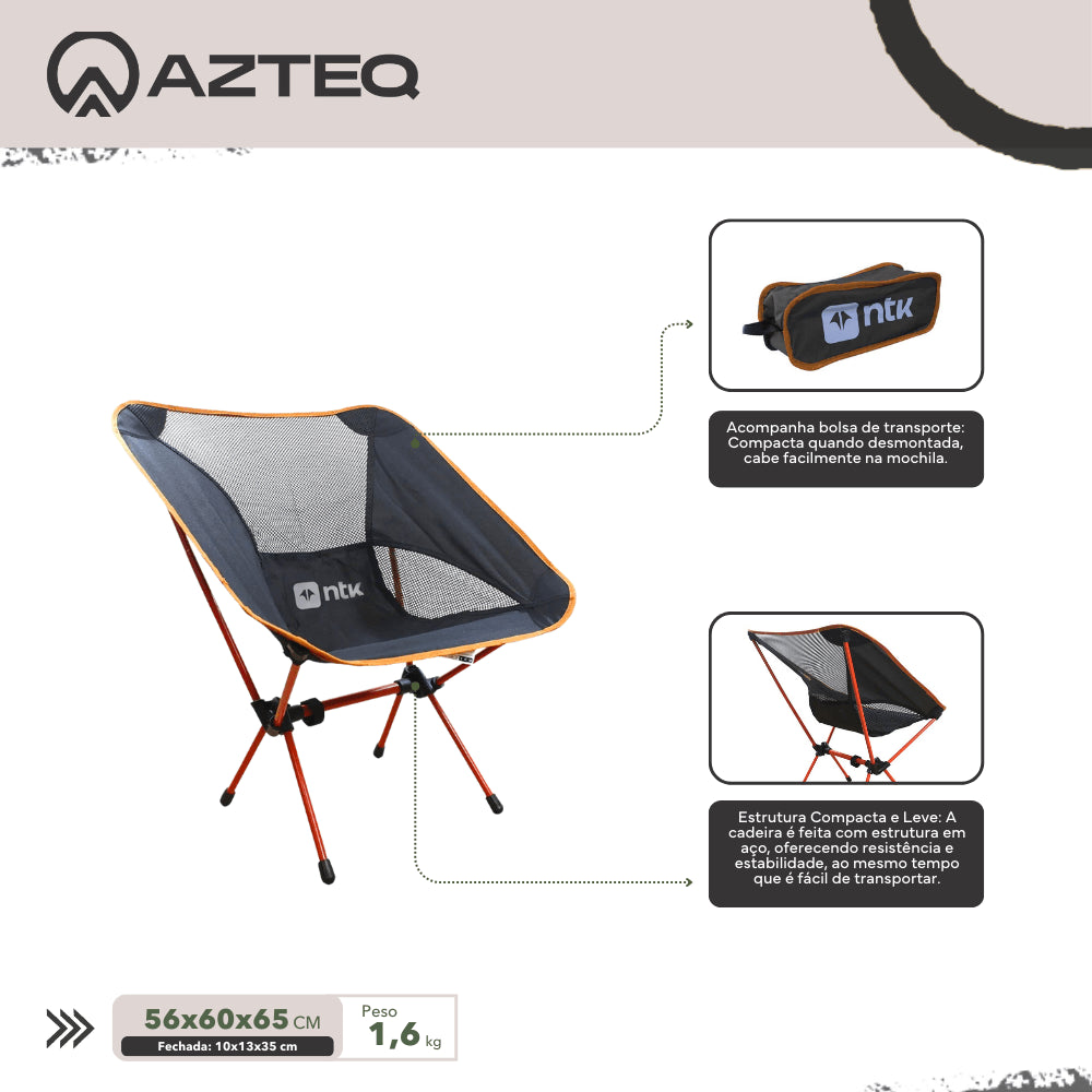 Cadeira Dobrável Portátil Karibu Azteq Suporta até 100kg