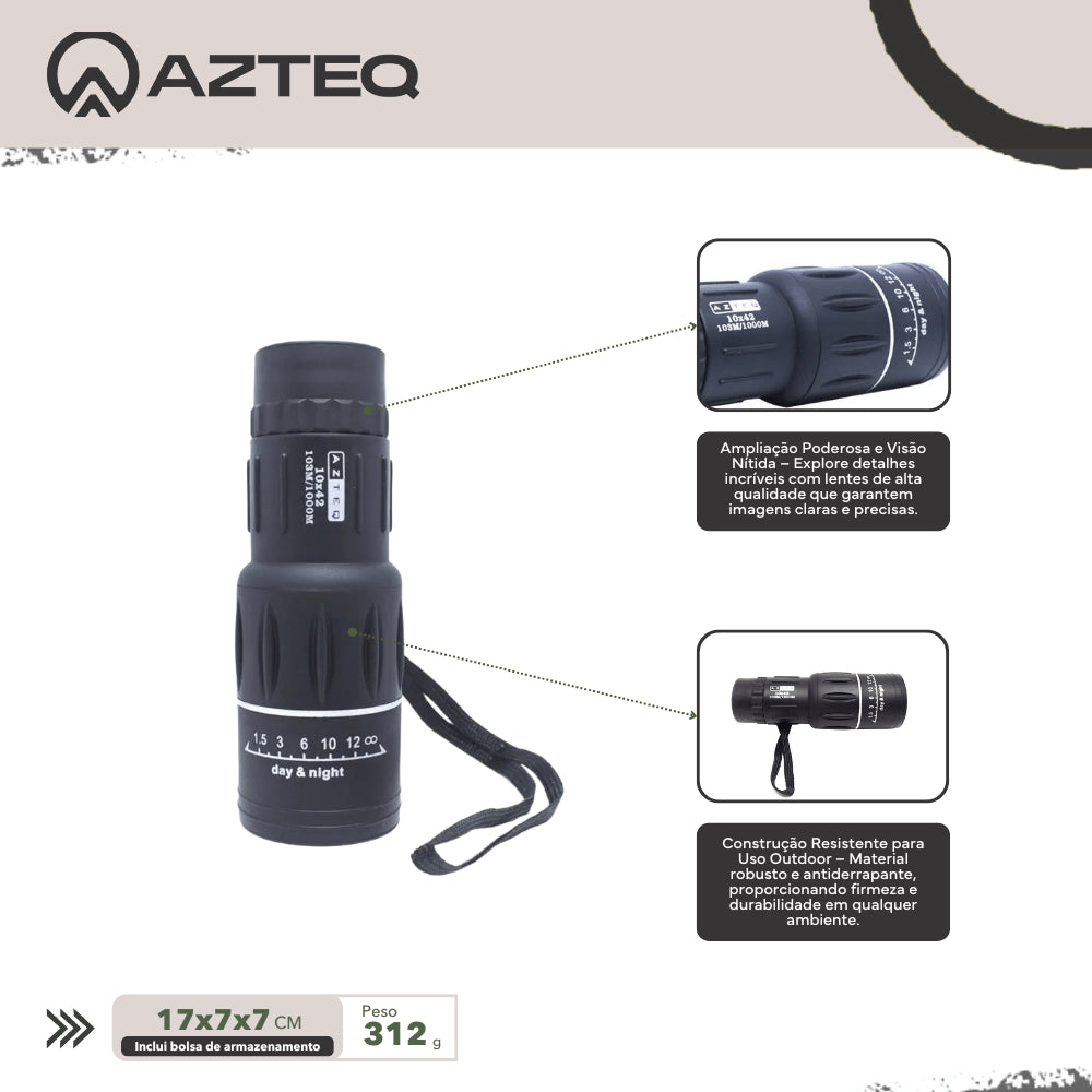Monóculo 10x42mm Lince Azteq 50m de Alcance Campo de Visão 5,9º - 03m / 1000m