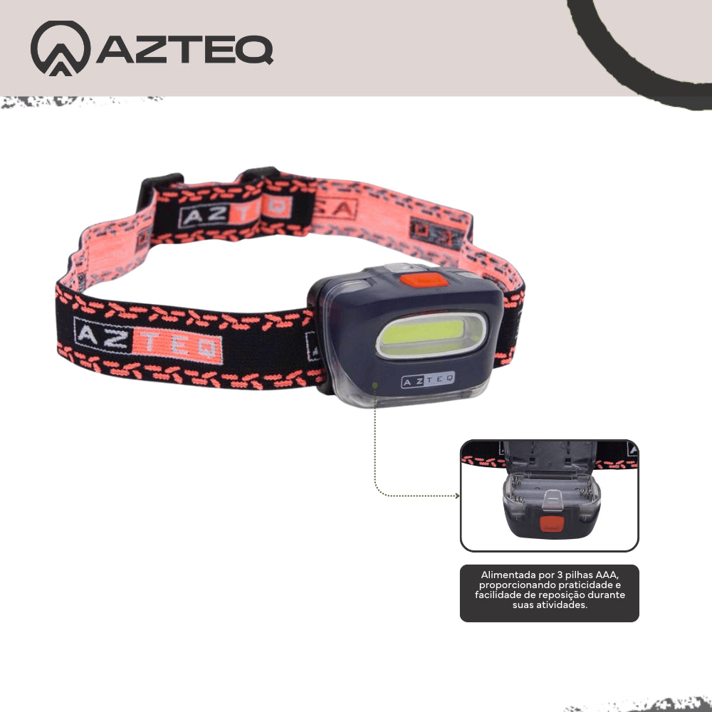 Lanterna de cabeça LED COB Azteq Kashina 140 lúmens Alcance de até 30m e 2 Modos de Iluminação