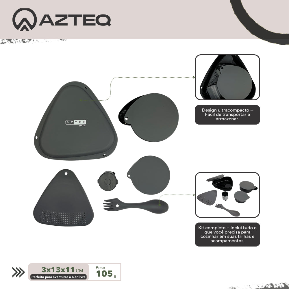 Conjunto de Cozinha para Acampamentos 6 Peças Kit Solos Azteq Compacto Livre de BPA