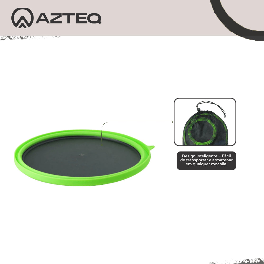 Conjunto de Cozinha Portátil Dobrável com 3 Peças Prato, Bowl e Garfo Kit Dish Azteq Compacto e Livre de BPA