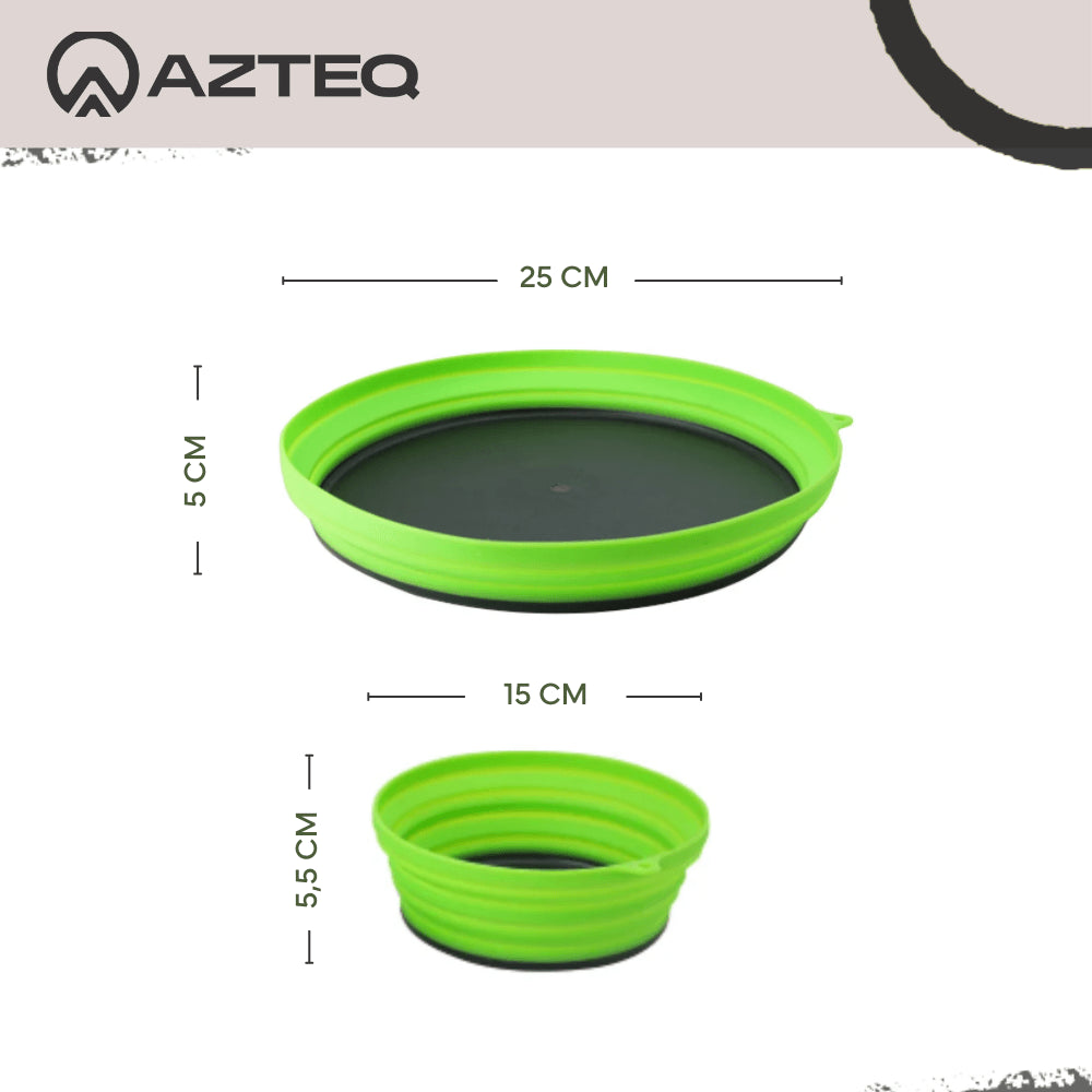 Conjunto de Cozinha Portátil Dobrável com 3 Peças Prato, Bowl e Garfo Kit Dish Azteq Compacto e Livre de BPA