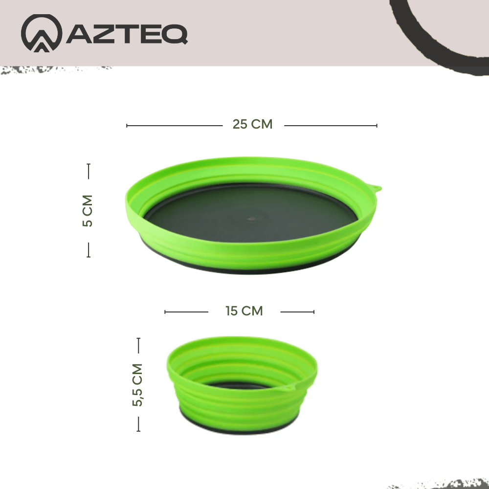 Conjunto de Cozinha Portátil Dobrável com 3 Peças Prato, Bowl e Garfo Kit Dish Azteq Compacto e Livre de BPA