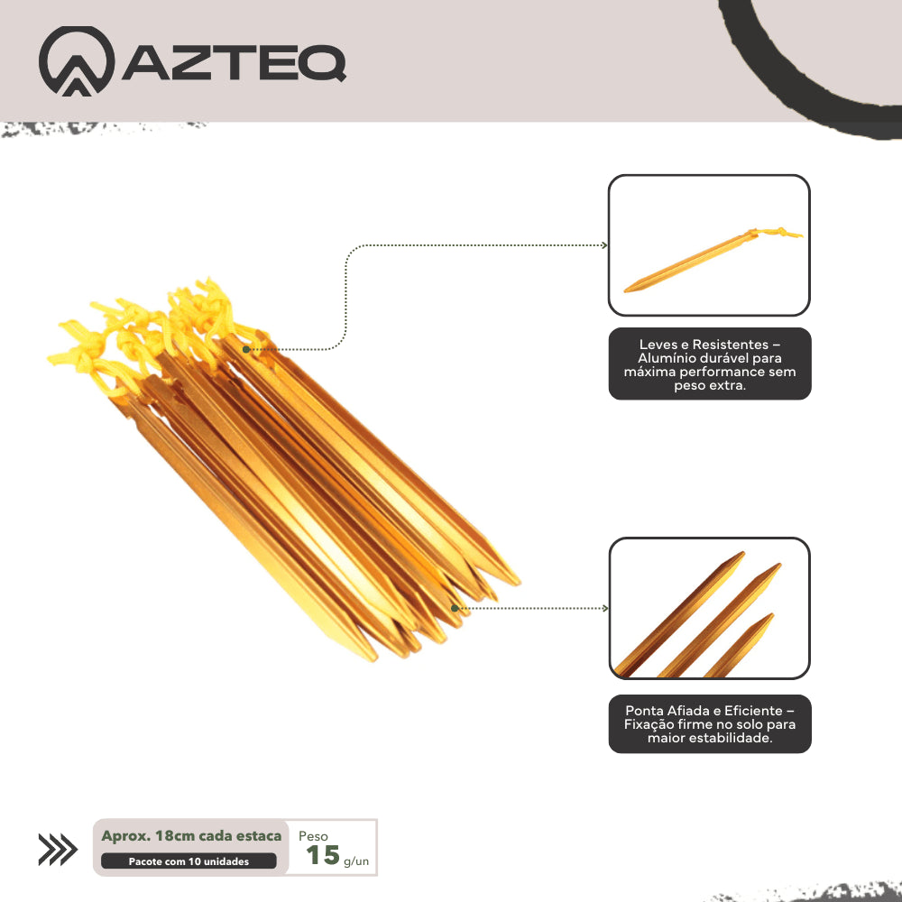 Conjunto de Estacas para Barraca em Alumínio Azteq com 10 Unidades
