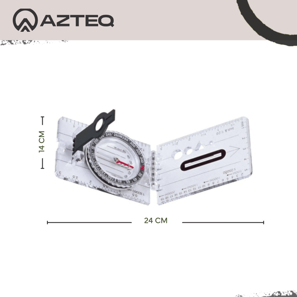 Bússola Dobrável Lokal Azteq com Lente de Aumento e Régua Escala 0° a 360°