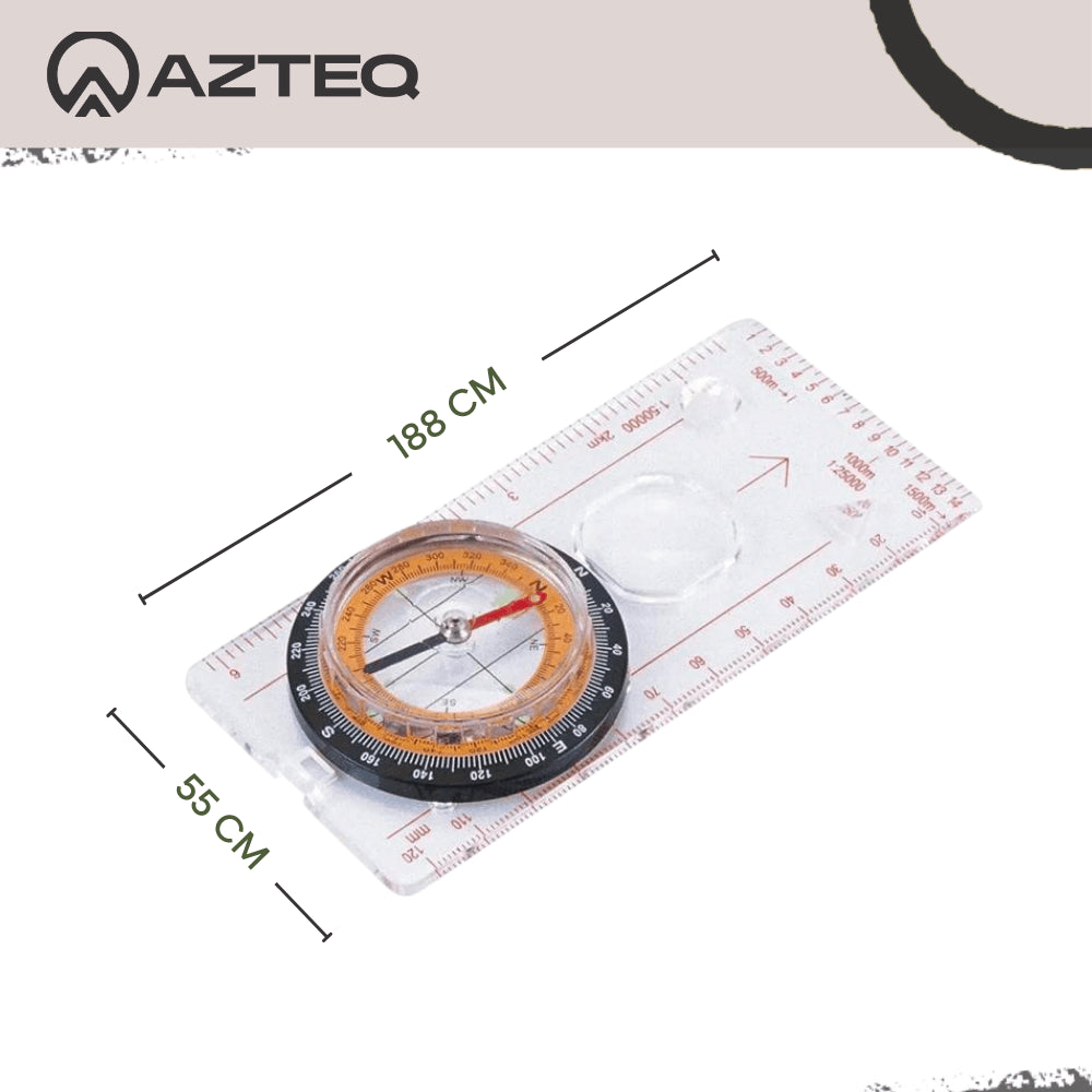 Bússola com Régua e Lupa Oriente Azteq Indicadores com Tinta Fluorescente