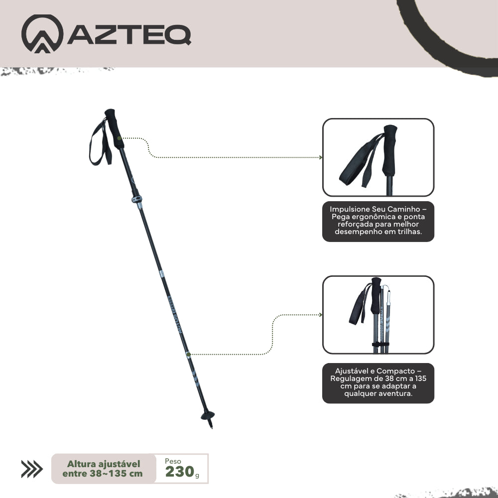 Bastão de Caminhada 38cm-135cm Trava Rápida Actos Pro Race Carbon Azteq
